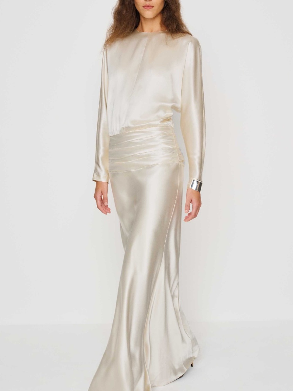 Reformation ESMEE White Ivory Silk Maxi Dress Wedding Long Sleeve with Tags - 2